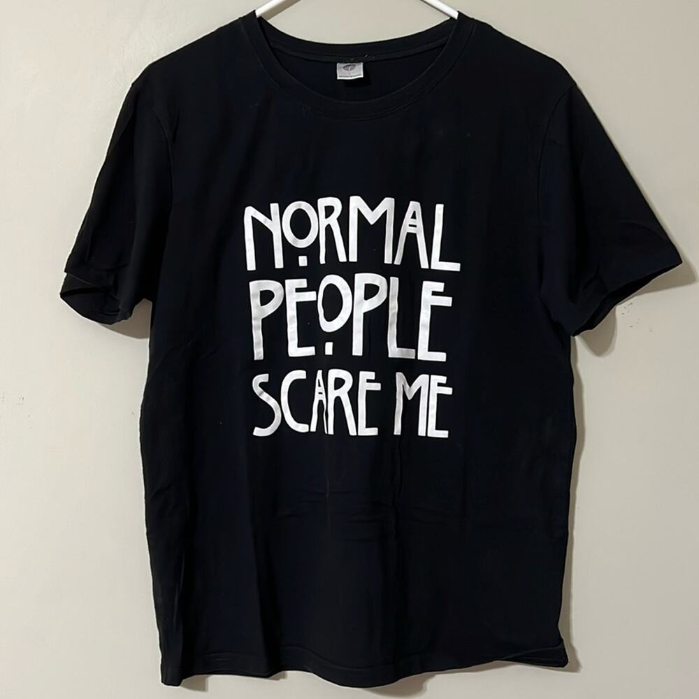 Junior large graphic print short sleeve tee normal people scare me black & white